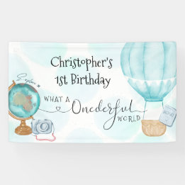 Ein derful World Blue Hot Air Ballon 1. Geburtstag Banner