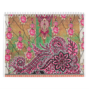 ein Design mit einem rosa und braunen Paisley-Must Kalender