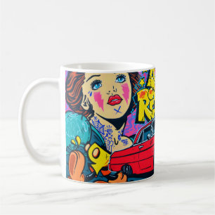 Ein detailliertes Bild einer Graffiti-Zeichnung. K Kaffeetasse