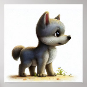 Ein digitales Bild eines jungen Niedlichen Wolfs Poster