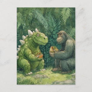 Ein Dino essen ein Salat von Taco Postkarte