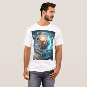 ein Display eines Laptops mit einem roten Schild, T-Shirt