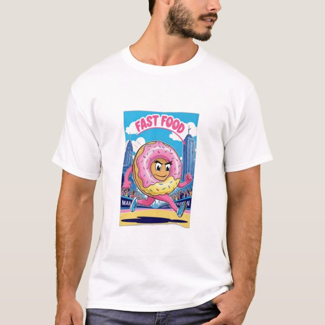 Ein Donut, der einen Marathon mit dem Titel "Fast T-Shirt (Vorderseite)