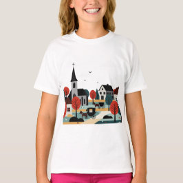 Ein Dorf, gezeichnet in einem Illustrationsstil T-Shirt