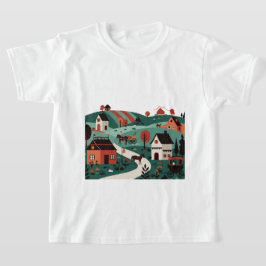 Ein Dorf, gezeichnet in einem Illustrationsstil T-Shirt