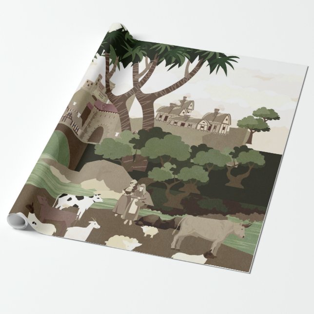 Ein Dorf im Mittelalter Geschenkpapier (Ungerollt)