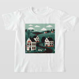 Ein Dorf in einem Illustrationsstil gezeichnet T-Shirt