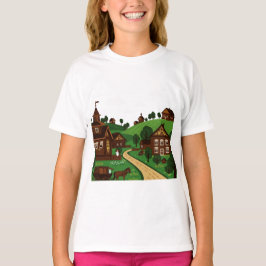 Ein Dorf in einem Illustrationsstil T-Shirt gezeic