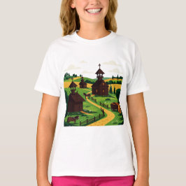 Ein Dorf in einem Illustrationsstil T-Shirt gezeic
