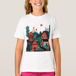 Ein Dorf in einem Illustrationsstil T-Shirt gezeic