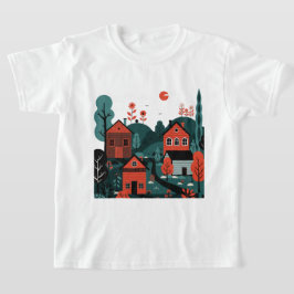 Ein Dorf in einem Illustrationsstil T-Shirt gezeic