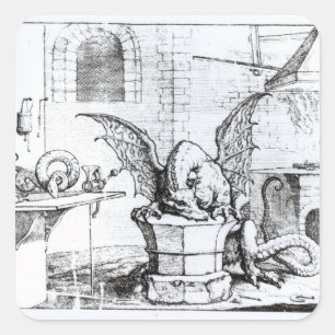 Ein Drache in einer Werkstatt Quadratischer Aufkleber