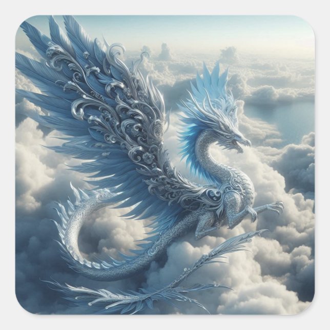 Ein Drache umgeben von Wolken Quadratischer Aufkleber (Vorderseite)