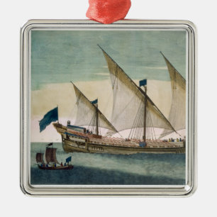 Ein drei-bemastetes Galleass laufend durch Segel, Ornament Aus Metall