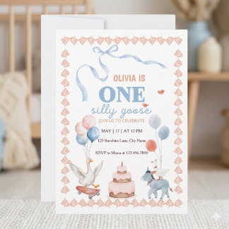 Ein dummes Gänse-Mädchen erster Geburtstag Aquarel Einladung