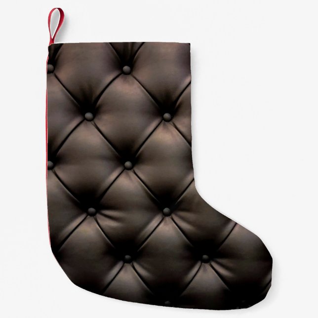 Ein dunkles Lederkissen, aus einem Kindersitz Kleiner Weihnachtsstrumpf (Vorderseite)