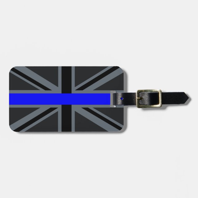 Ein dünner blauer Linien-Union Jack Gepäckanhänger (Vorderseite horizontal)