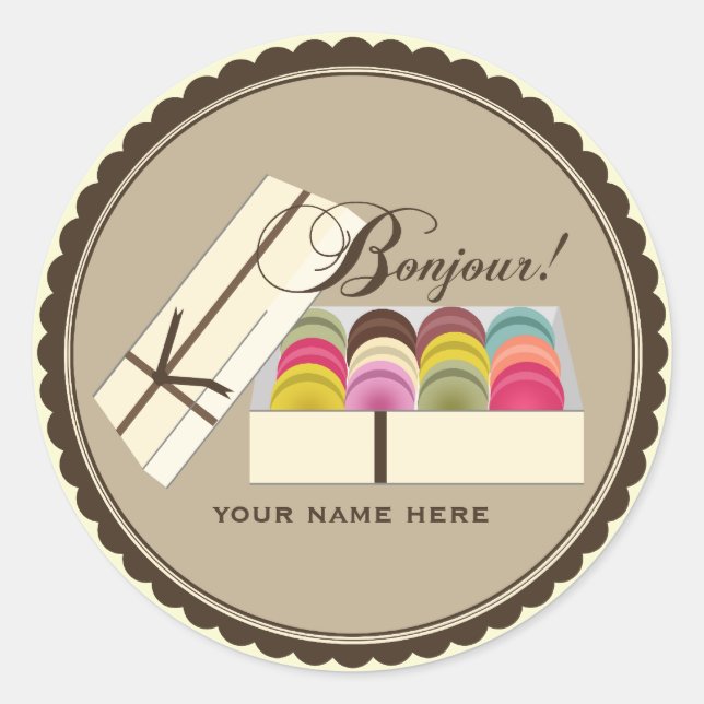 Ein Dutzend französische Macarons Bonjour Personal Runder Aufkleber (Vorderseite)