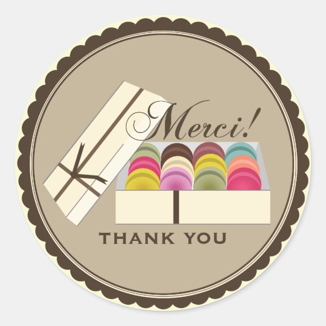 Ein Dutzend französischer Macarons Merci Vielen Da Runder Aufkleber (Vorderseite)