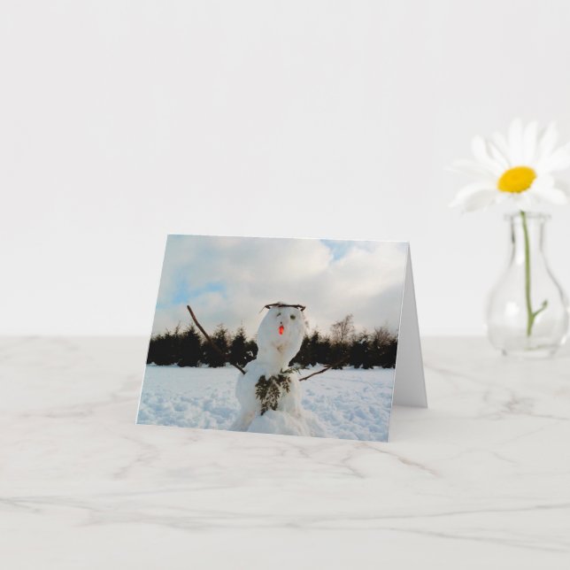 Ein echter Schneemann und ein Winterlandschaft Fot Karte (Kleines Gewächs)