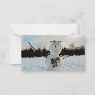 Ein echter Schneemann und ein winterliches Foto Mitteilungskarte