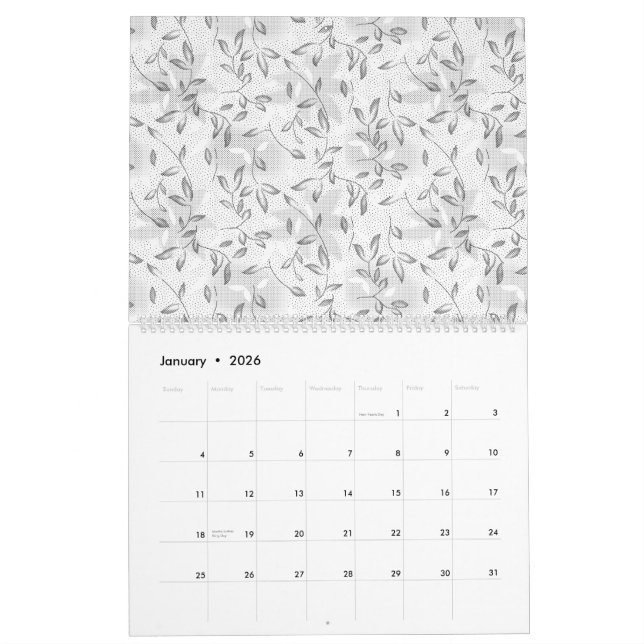 Ein edles, schwarz-weißes Blumenmotiv, Highlighti Kalender (Jan 2026)
