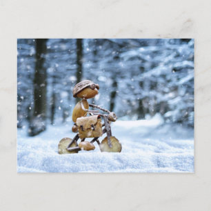 Ein Eichelfen fährt im Winter mit dem Fahrrad zur  Postkarte
