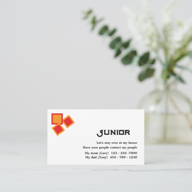 Ein einfaches bleibe über Kinder Visitenkarte (Stehend Vorderseite)