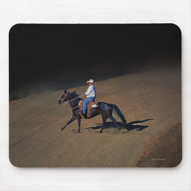 Ein einsamer Cowboy und seine Pferdekunst auf eine Mousepad (Vorne)