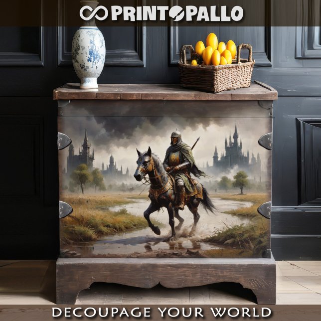 Ein einsamer mittelalterlicher Ritter und sein Pfe Seidenpapier (Von Creator hochgeladen)