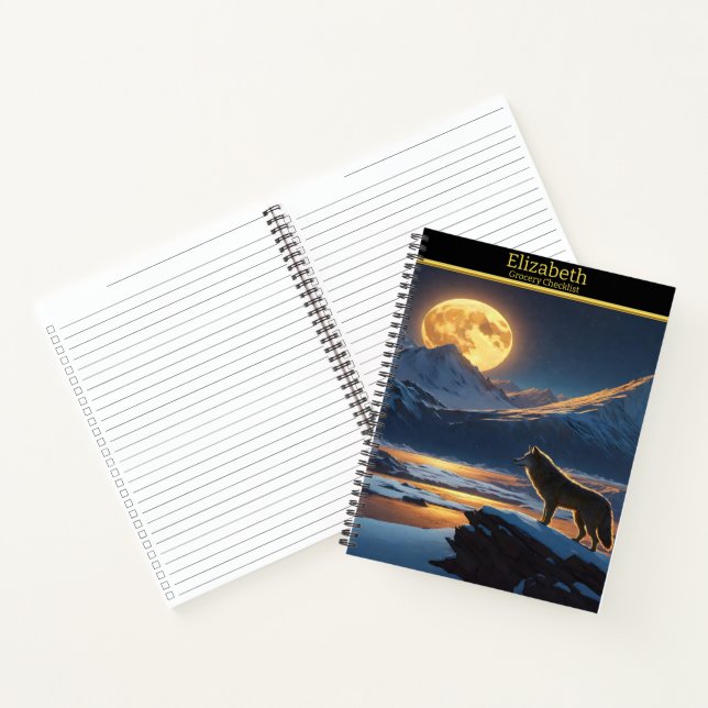 Ein einsamer Wolf serviert nachts den Vollmond Notizbuch (Innenseite)