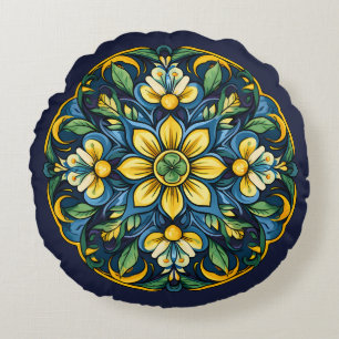 💚 💙 💛 Ein einzigartiges Azulejo Elegante: Mitte Rundes Kissen