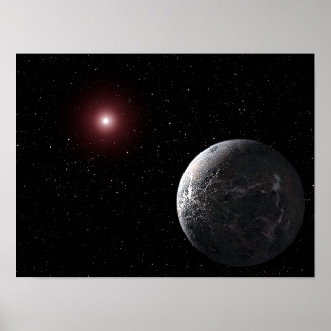 Ein eiskalter, felsiger Planet, der einen dunklen  Poster (Vorne)