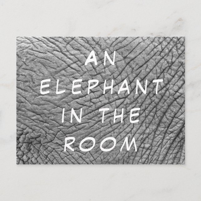 Ein Elefant in einem Foto mit weißem Text auf der  Postkarte (Vorderseite)