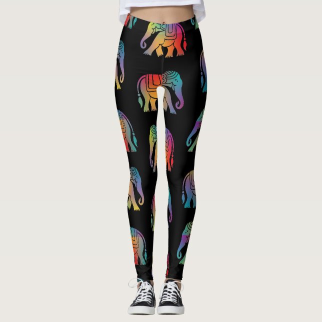 Ein Elefantendesign im Retrostil Leggings (Vorderseite)