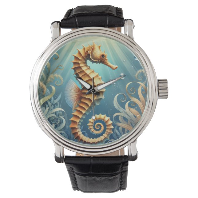 Ein elegantes Seepferd, das unter Wasser schwimmt Armbanduhr (Vorderseite)