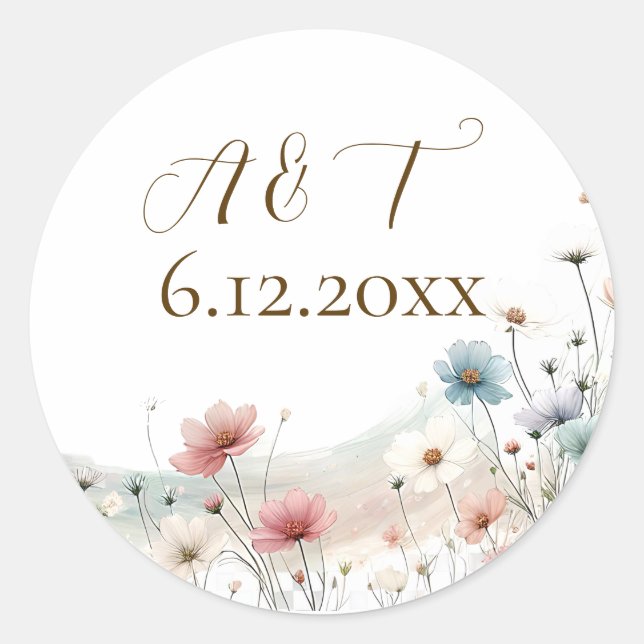 Ein elegantes Wildblumen-Hochzeitstag Runder Aufkleber (Vorderseite)