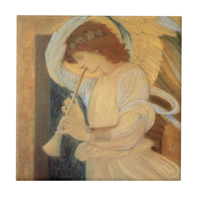 Ein Engel, der Flageolet von Burne Jones spielt Fliese (Vorderseite)