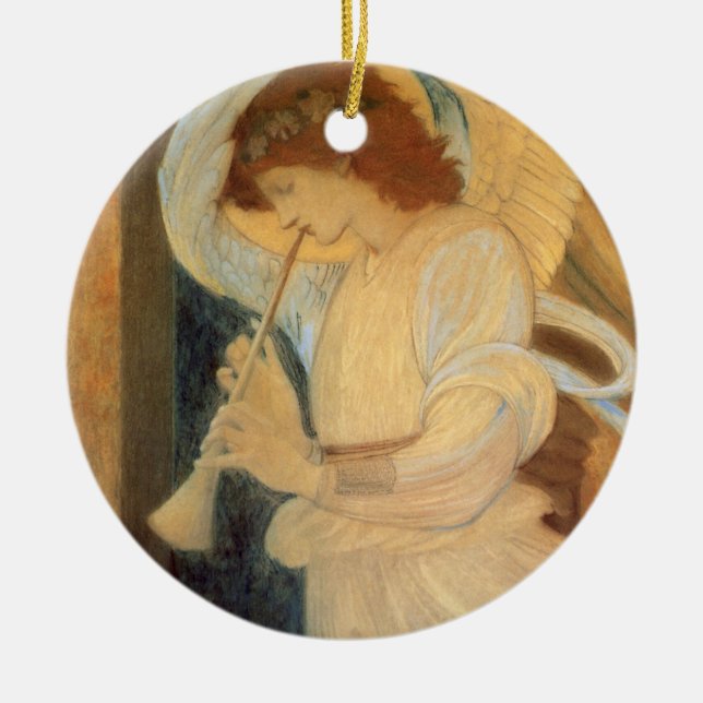 Ein Engel, der Flageolet von Burne Jones spielt Keramikornament (Vorne)