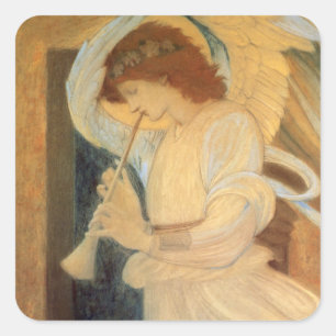 Ein Engel, der Flageolet von Burne Jones spielt Quadratischer Aufkleber