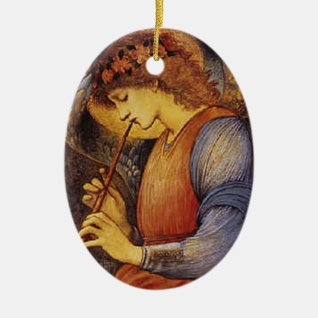 Ein Engel, der Flute spielt - Zierarbeit Keramik Ornament (Vorne)
