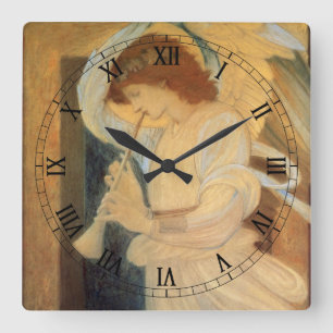 Ein Engel spielt ein Flageolett von Burne Jones Quadratische Wanduhr