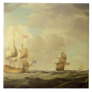 Ein englisches Flaggschiff unter einfachem Segel Fliese