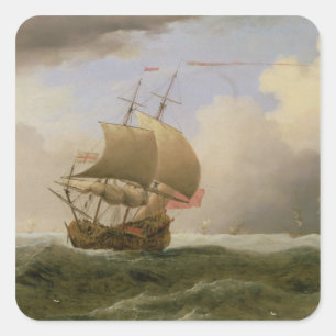 Ein englisches Schiff, das in einer starken Brise  Quadratischer Aufkleber