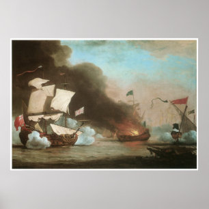 Ein englisches Schiff in Aktion mit Barbary Pirate Poster