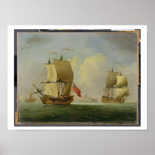 Ein englisches Sloop und eine Fregatte in einer Poster