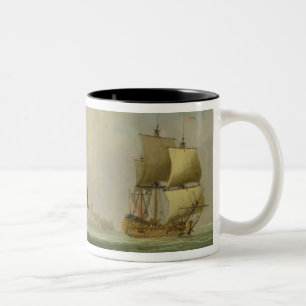 Ein englisches Sloop und eine Fregatte in einer Zweifarbige Tasse