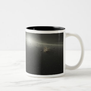 Ein enormer Asteroidengürtel in der Bahn um einen Zweifarbige Tasse