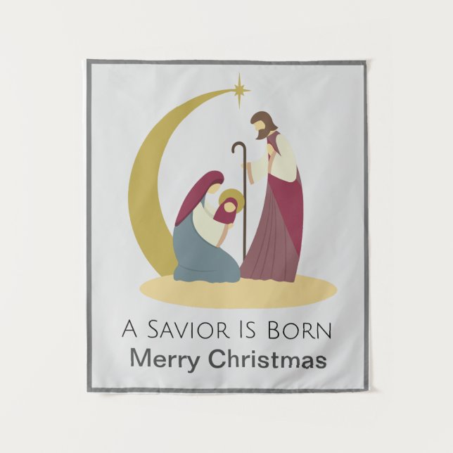 Ein Erretter ist Geboren Gold frohe Weihnachtskrip Wandteppich (Vorderseite)