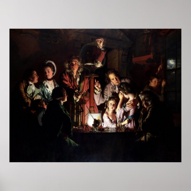 Ein Experiment an einem Vogel in einer Luftpumpe Poster (Vorne)